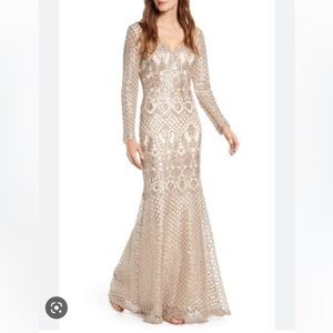 TADASHI SHOJI Archer Sequin Gown with Lattice Details